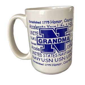 U.S Navy USN Grandma Coffee Tea Mug Cup White & Blue Double Sided 4.5” Tall Gift